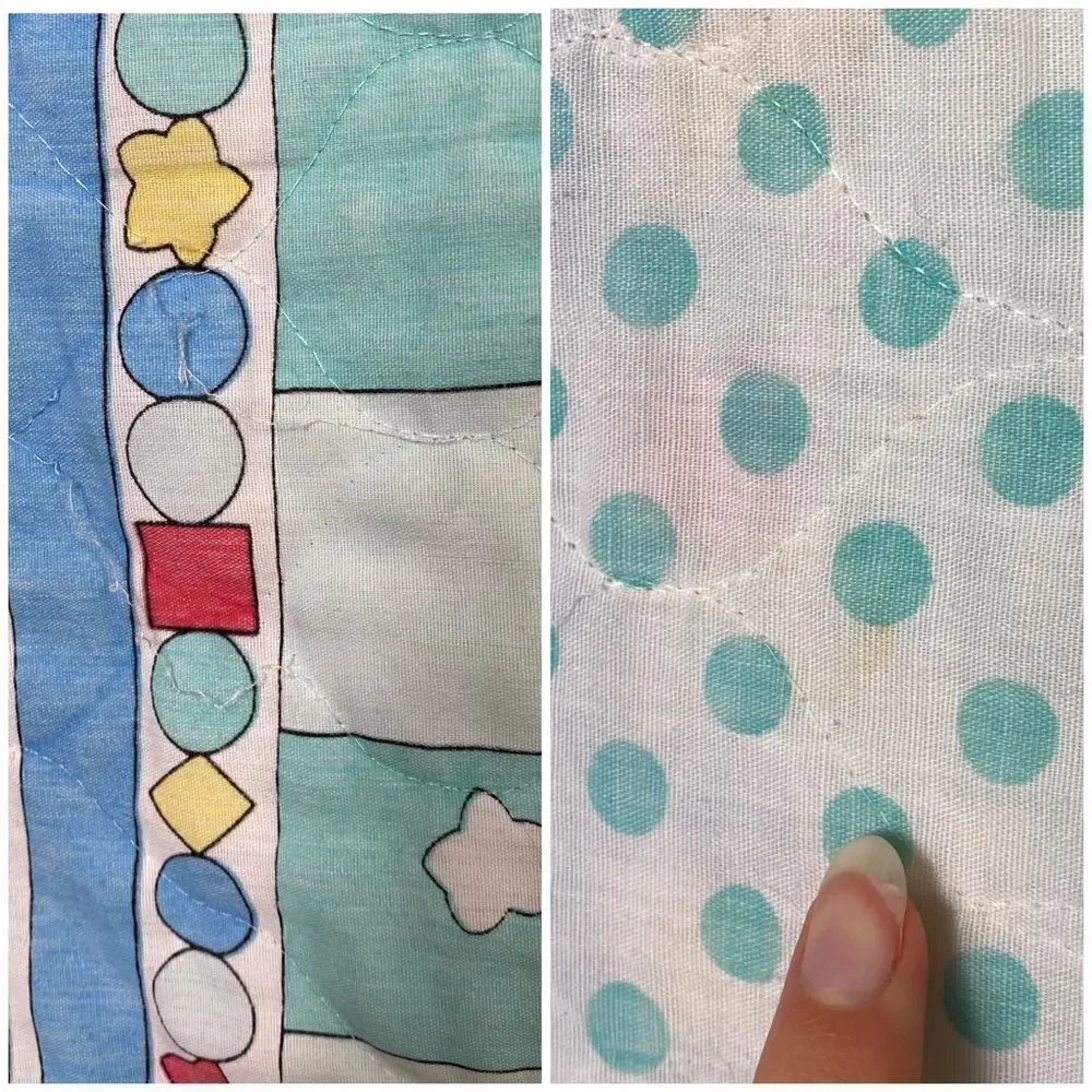 Vintage Quilted Lamb Sheep and Mouse Crib Size Baby Blanket